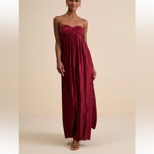 Lulu's Strapless Wine Red Gown